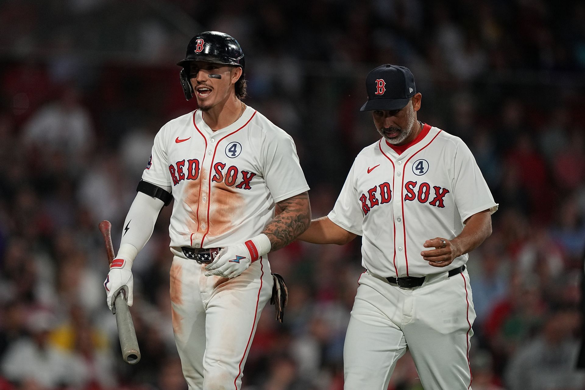 Jarren Duran of the Boston Red Sox alongside his skipper, Alex Cora - Source: Getty